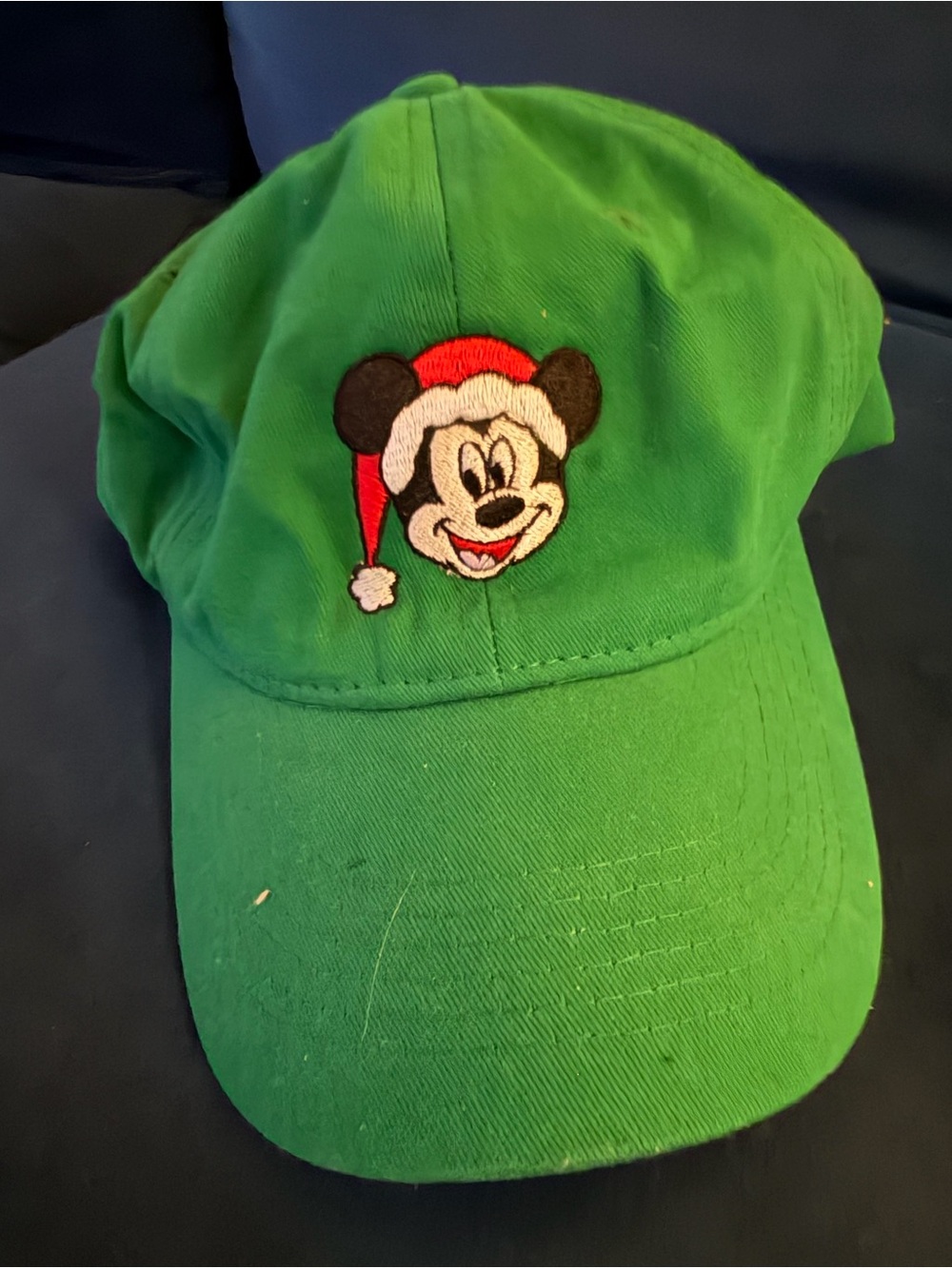 Green Baseball Cap with santa mickey Mouse Patch